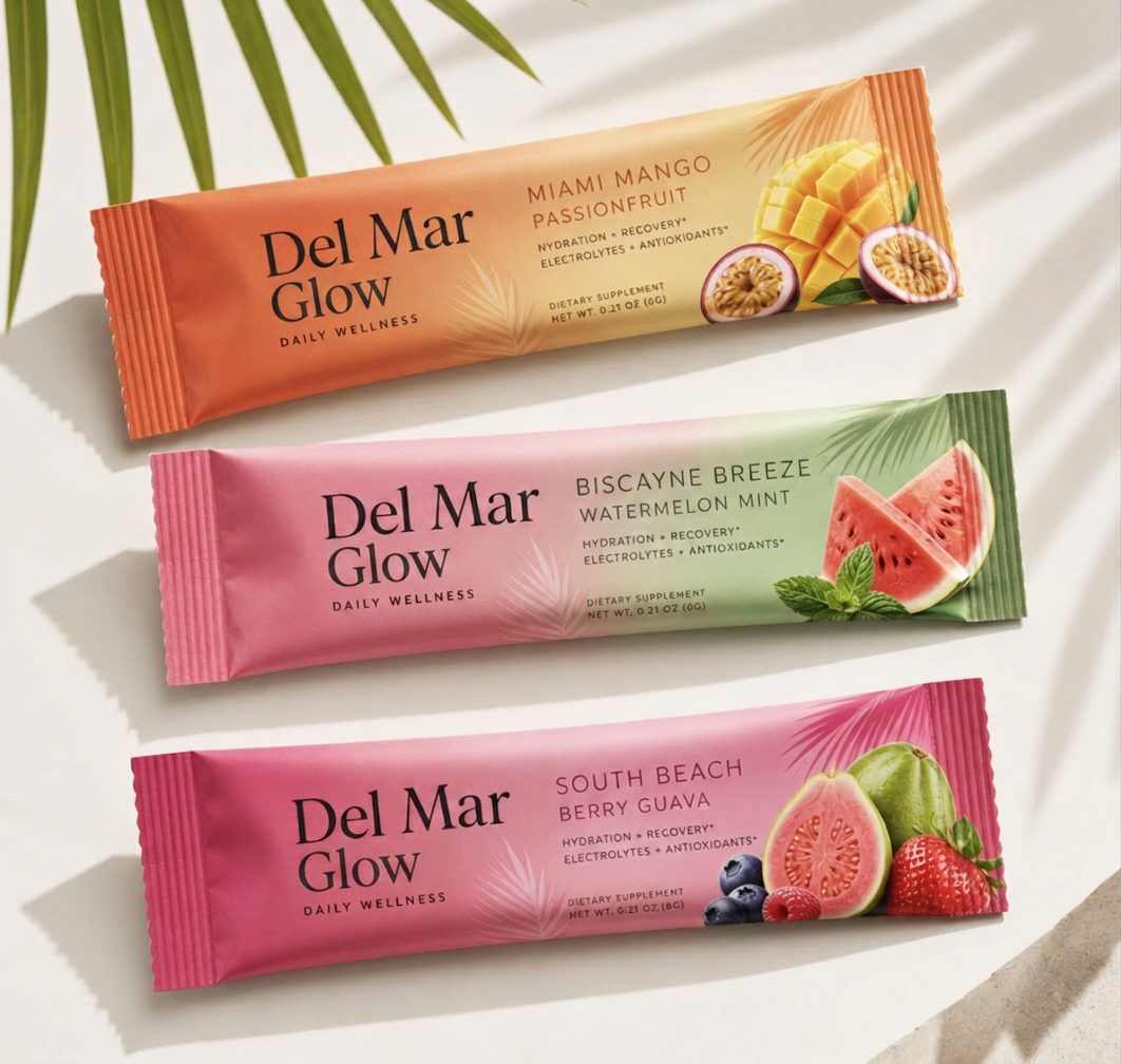 Del Mar Glow Tropical Variety Pack — daily hydration and fiber stick packs